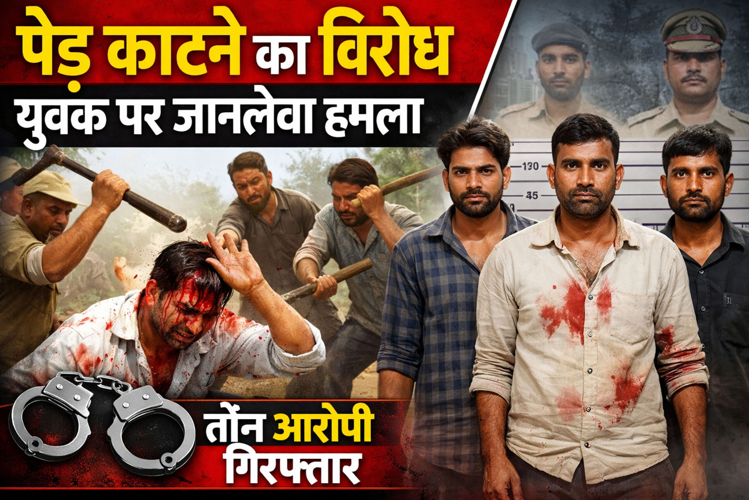 पेड़ काटने के विरोध पर युवक पर जानलेवा हमला, तीन आरोपी गिरफ्तार