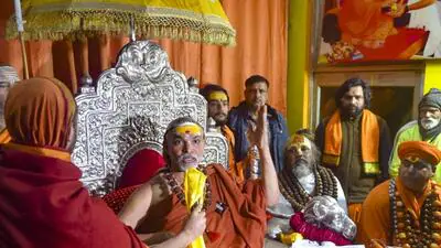 Swami Avimukteshwaranand Saraswati at a press conf 1769802432696