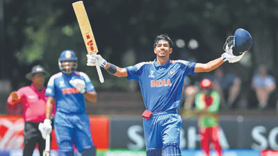 Vihaan Malhotra celebrates his century against Zim 1769534007925