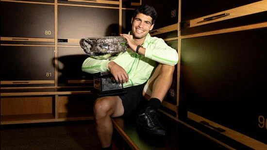 Carlos Alcaraz poses with the Norman Brookes Chall 1770053856143