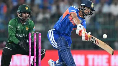 Ishan Kishan plays a shot against Pakistan in the 1771178839986