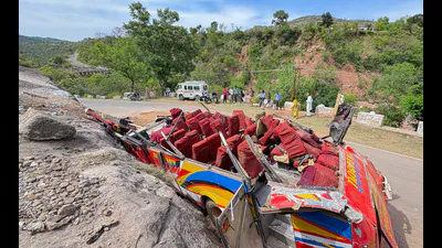 A view of wrecked remains of a bus at the site of 1776719651876