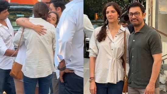 जुनैद खान की एक दिन की स्क्रीनिंग में इरा खान से गले मिलते हुए आमिर खान, गौरी स्प्रैट ने हाथ पकड़कर प्यार से गले लगाया