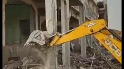 An illegal madrasa building being demolished in UP 1777224329108