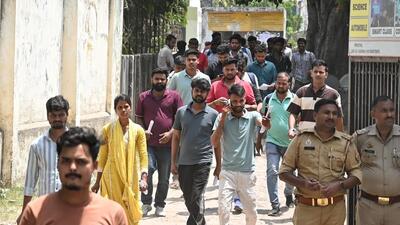 Candidates coming out of an exam centre in Lucknow 1777143781957