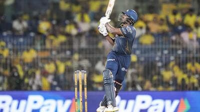 Gujarat Giants Sai Sudharsan plays a shot during 1777215626389