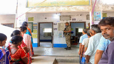 purba bardhaman west bengal apr 29 ani a capf official stands guard while