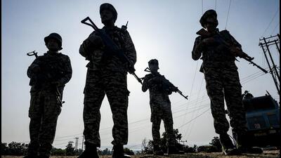 Jammu Security personnel stand guard on the anniv 1778205027581
