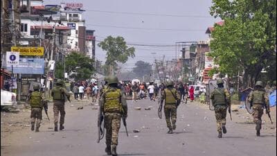 Security personnel keep vigil during a clash in Ma 1777895529786