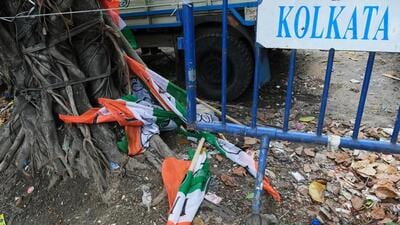 Trinamool Congress flags thrown near a tree in Kol 1778066243098