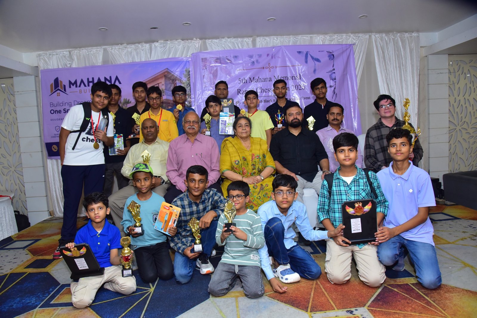 Prize winners with chief guest Parikshit Mahana at the KB Mahana Memorial Chess Tournament